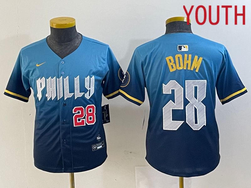 Youth Philadelphia Phillies 28 Bohm Blue City Edition Nike 2024 MLB Jersey style 3